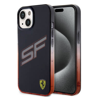 Apple iPhone 15 Case Ferrari Original Licensed Transparent SF Written Color Transition Edges Cover Black