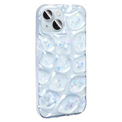 Apple iPhone 15 Case Glittery 3D Patterned Zore Hacar Cover White