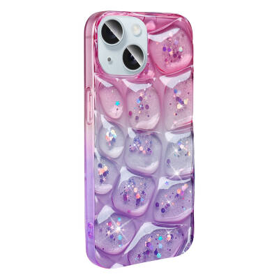 Apple iPhone 15 Case Glittery 3D Patterned Zore Hacar Cover Pembe-Mor