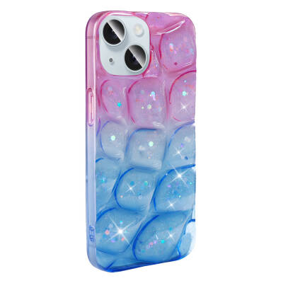 Apple iPhone 15 Case Glittery 3D Patterned Zore Hacar Cover Pembe-Mavi