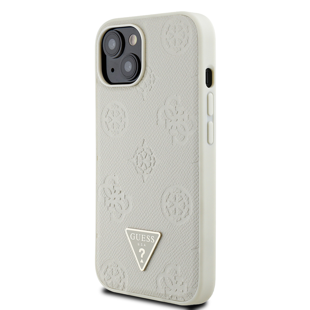 Apple iPhone 15 Case Guess Original Licensed M-safe Charging Feature Hot Printed Triangle Logo PU Leather Peony Cover - 5