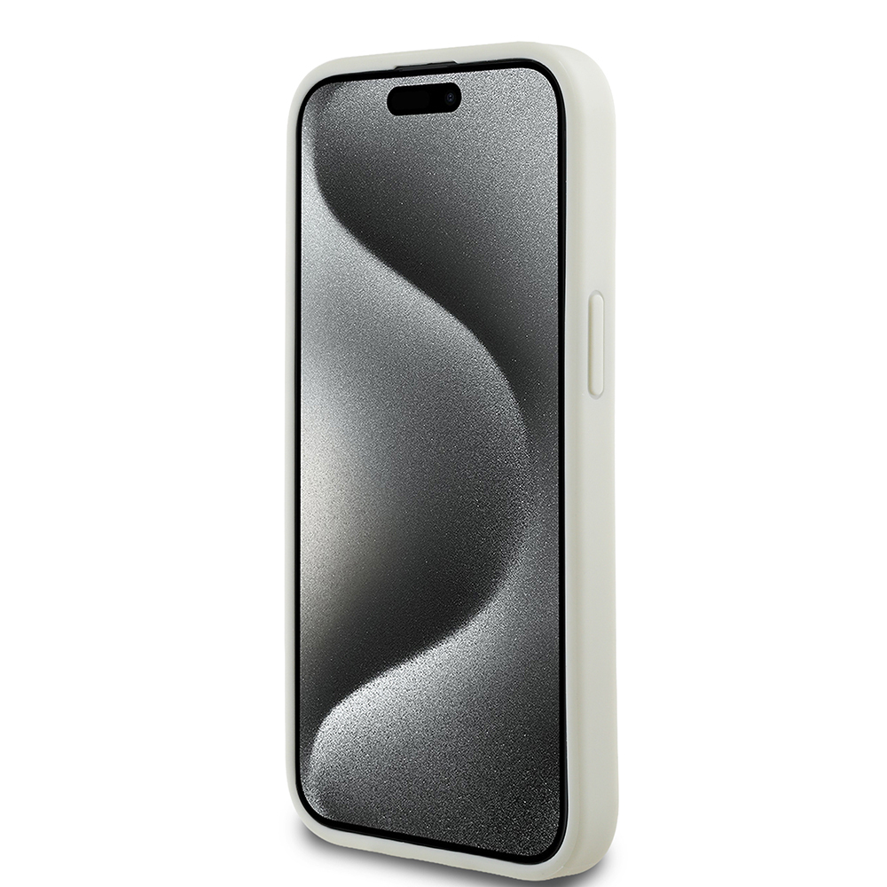 Apple iPhone 15 Case Guess Original Licensed M-safe Charging Feature Hot Printed Triangle Logo PU Leather Peony Cover - 8