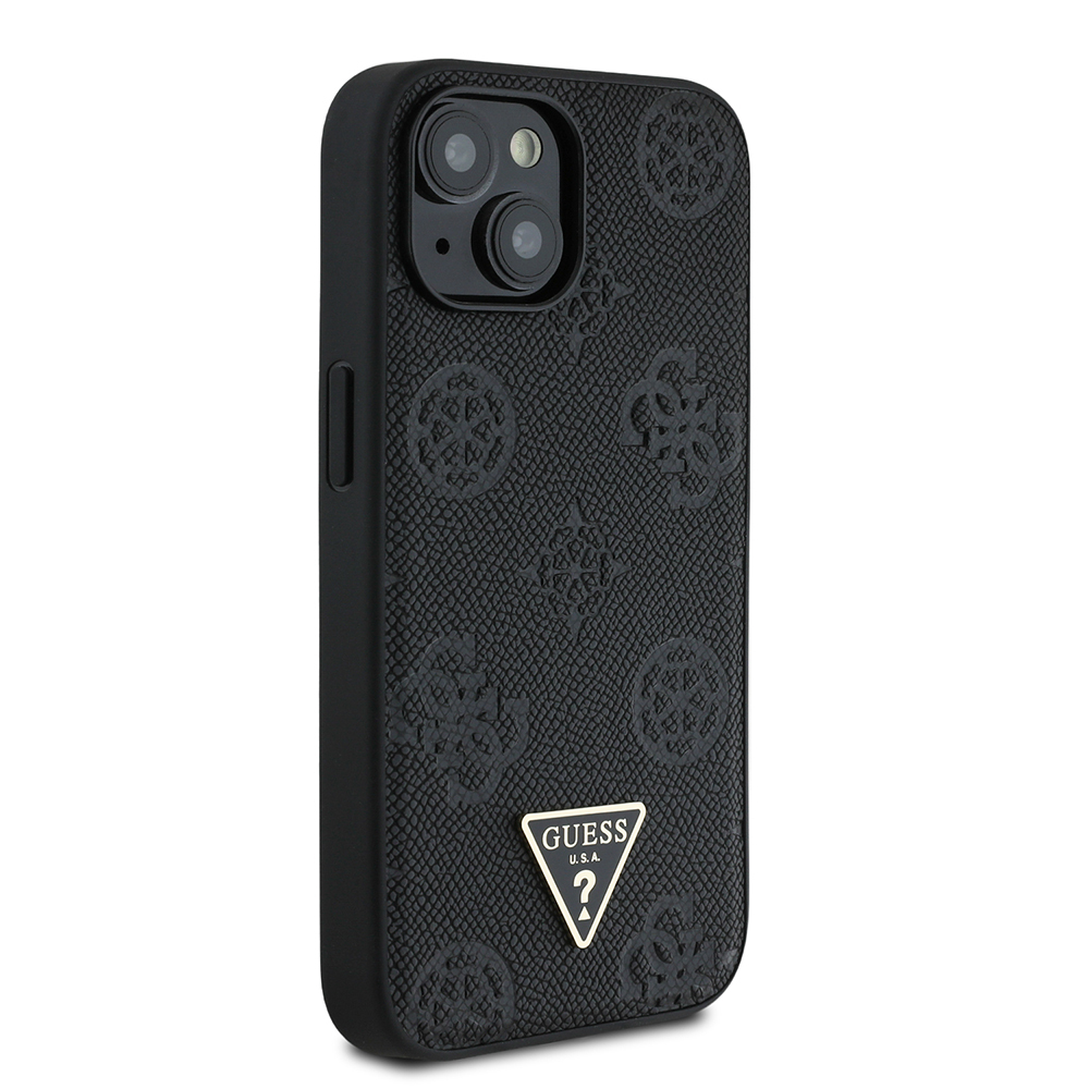 Apple iPhone 15 Case Guess Original Licensed M-safe Charging Feature Hot Printed Triangle Logo PU Leather Peony Cover - 14