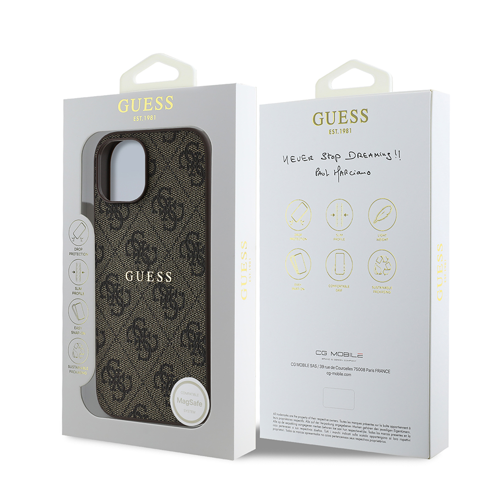 Apple iPhone 15 Case Guess Original Licensed Magsafe Charging Featured 4G Pattern Text Logo Cover - 9