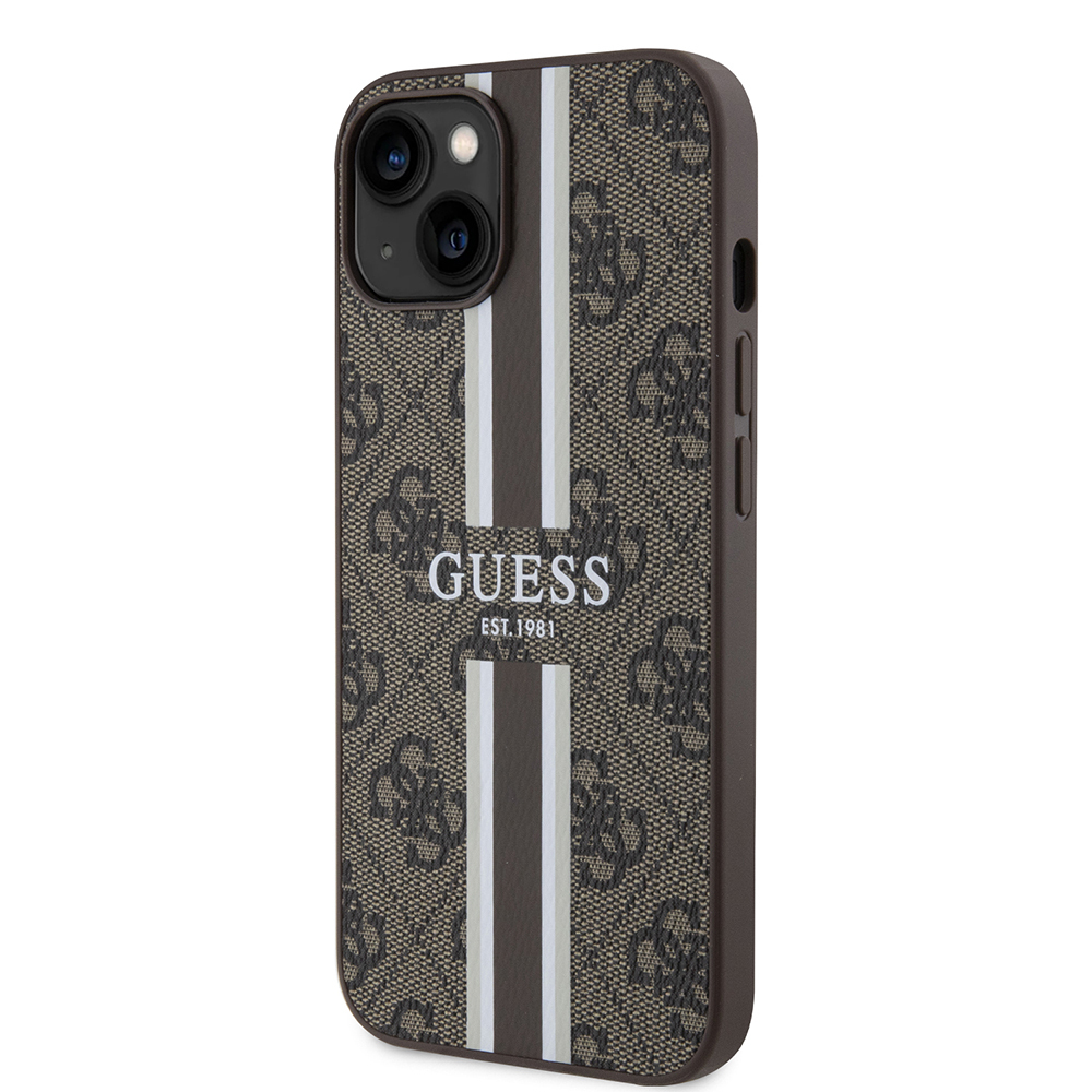 Apple iPhone 15 Case Guess Original Licensed Magsafe Charging Featured 4G Strip Design Printed Cover - 5