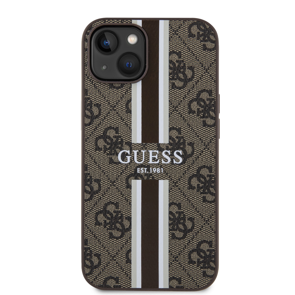 Apple iPhone 15 Case Guess Original Licensed Magsafe Charging Featured 4G Strip Design Printed Cover - 6