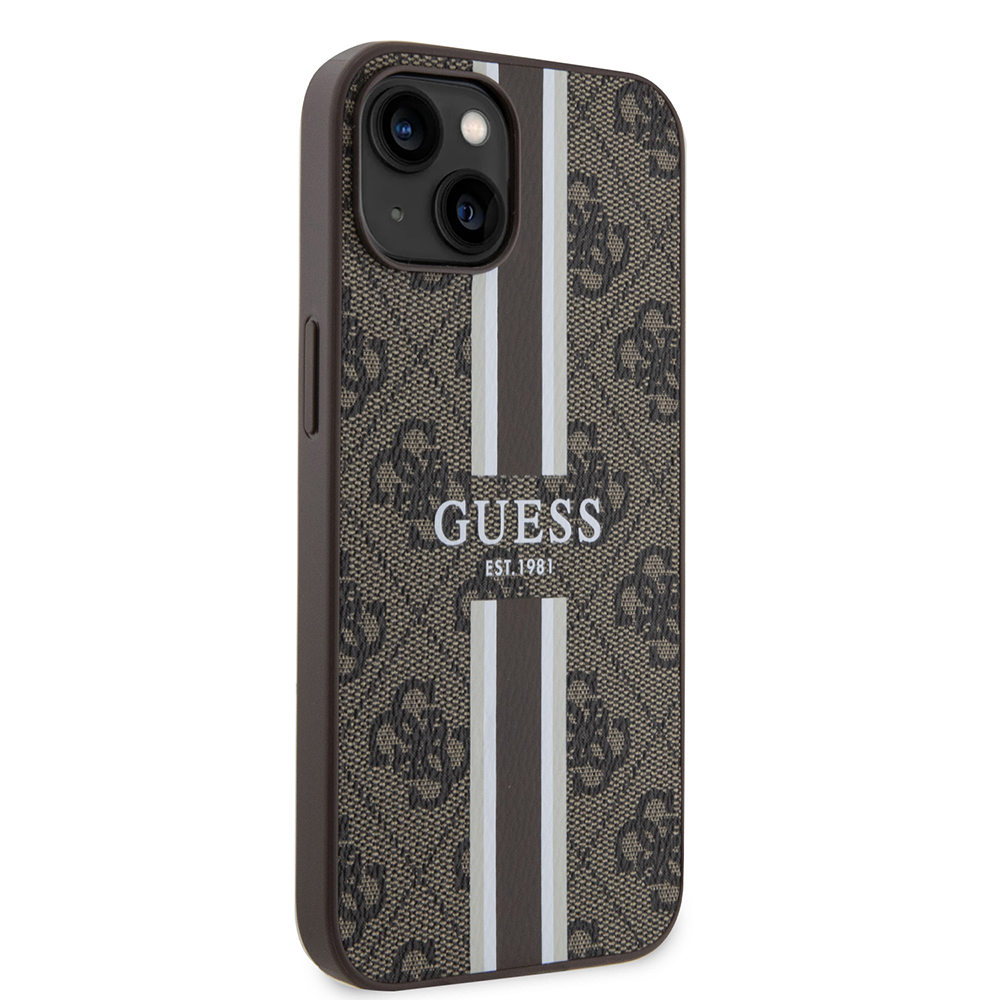 Apple iPhone 15 Case Guess Original Licensed Magsafe Charging Featured 4G Strip Design Printed Cover - 7