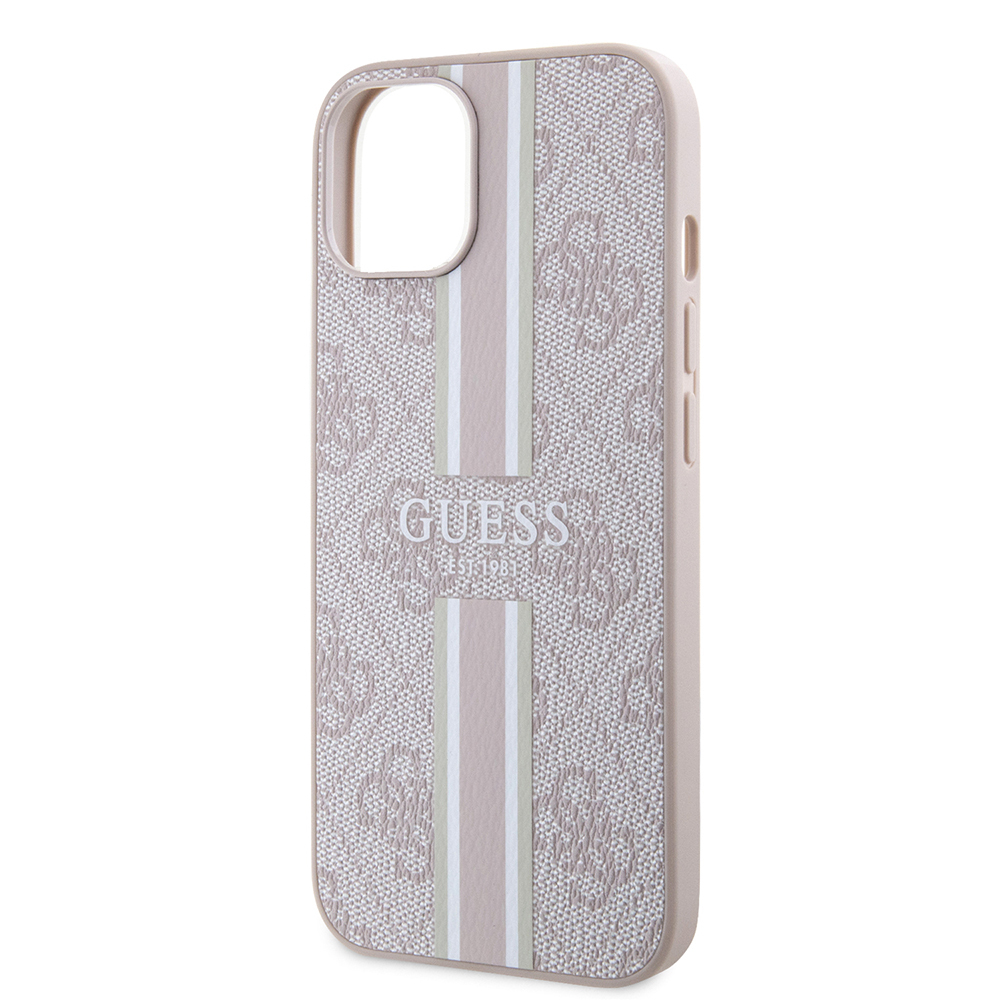 Apple iPhone 15 Case Guess Original Licensed Magsafe Charging Featured 4G Strip Design Printed Cover - 16