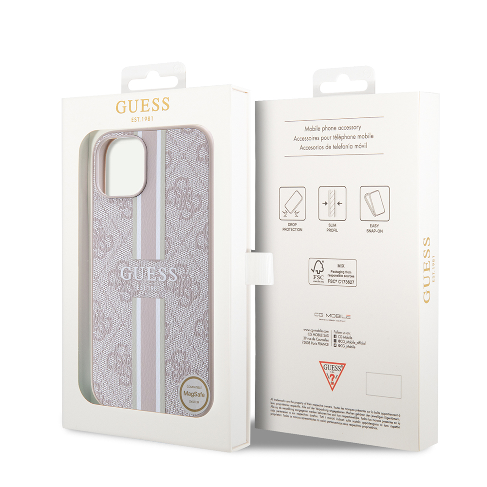 Apple iPhone 15 Case Guess Original Licensed Magsafe Charging Featured 4G Strip Design Printed Cover - 18