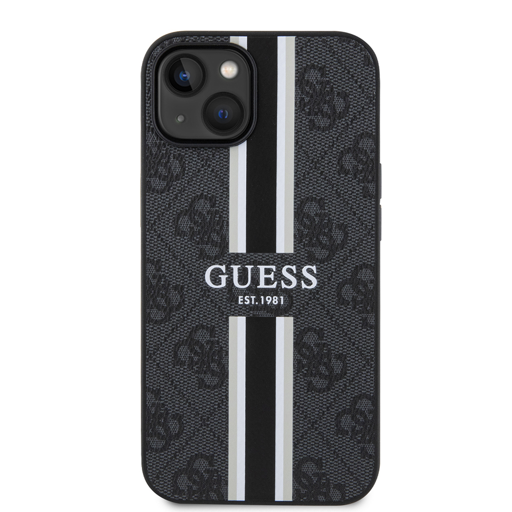 Apple iPhone 15 Case Guess Original Licensed Magsafe Charging Featured 4G Strip Design Printed Cover - 20