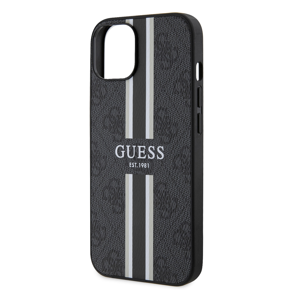 Apple iPhone 15 Case Guess Original Licensed Magsafe Charging Featured 4G Strip Design Printed Cover - 23