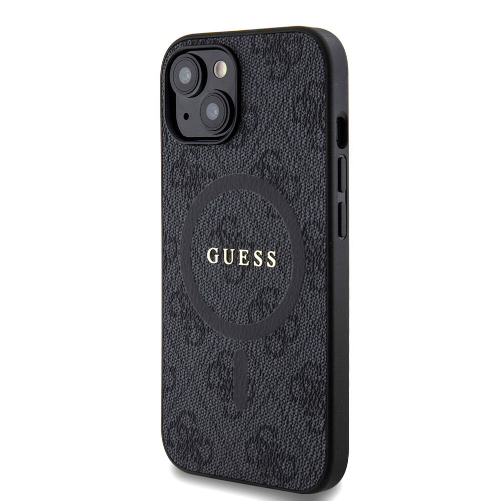 Apple iPhone 15 Case Guess Original Licensed Magsafe Charging Featured PU Ring 4G Patterned Text Logo Cover - 2
