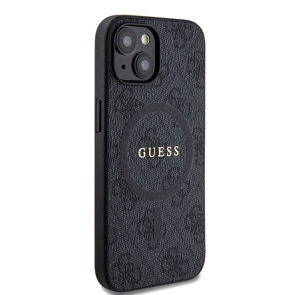 Apple iPhone 15 Case Guess Original Licensed Magsafe Charging Featured PU Ring 4G Patterned Text Logo Cover - 3