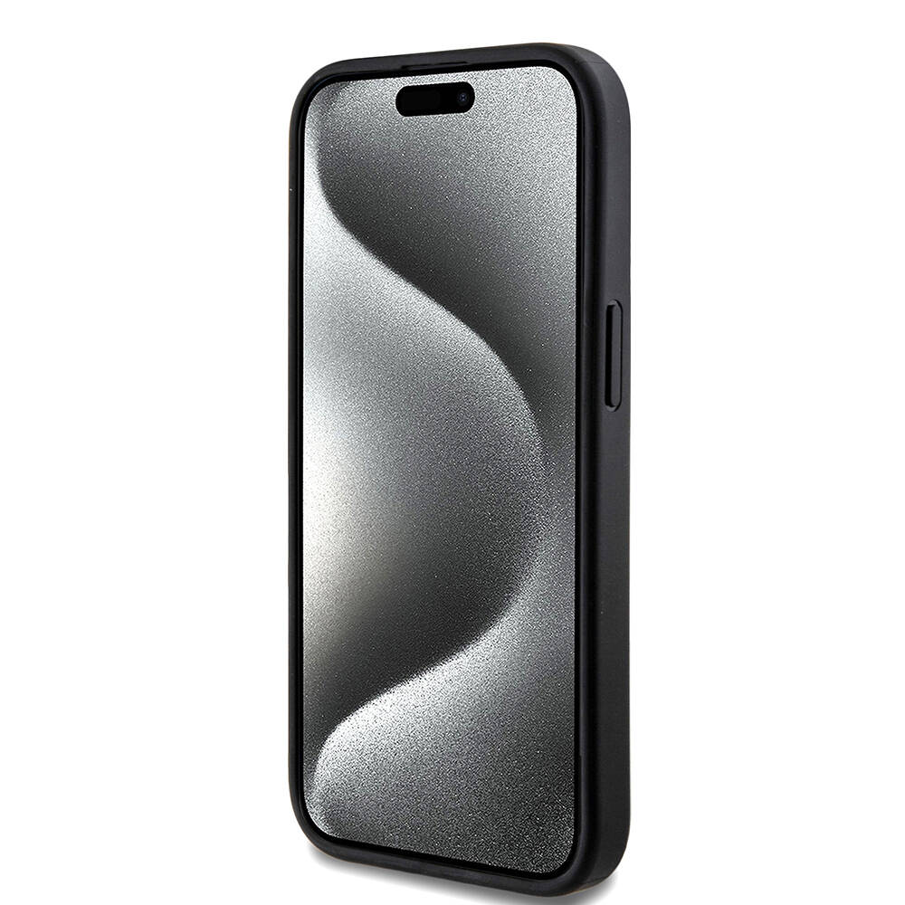 Apple iPhone 15 Case Guess Original Licensed Magsafe Charging Featured PU Ring 4G Patterned Text Logo Cover - 4