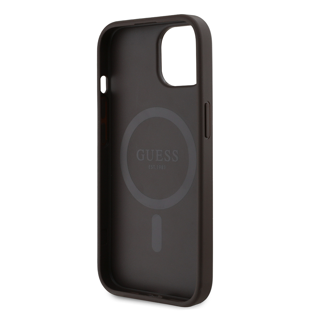 Apple iPhone 15 Case Guess Original Licensed Magsafe Charging Featured PU Triangle Logo 4G Patterned Cover - 8