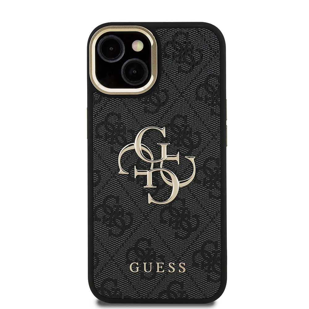 Apple iPhone 15 Case Guess Original Licensed PU Leather 4G Patterned Metal Big 4G and Text Logo Camera Stand Cover - 7