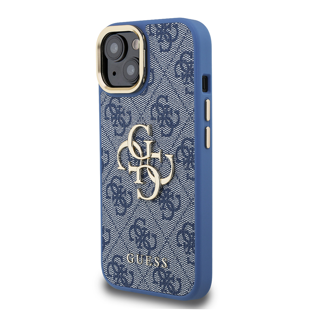 Apple iPhone 15 Case Guess Original Licensed PU Leather 4G Patterned Metal Big 4G and Text Logo Camera Stand Cover - 13