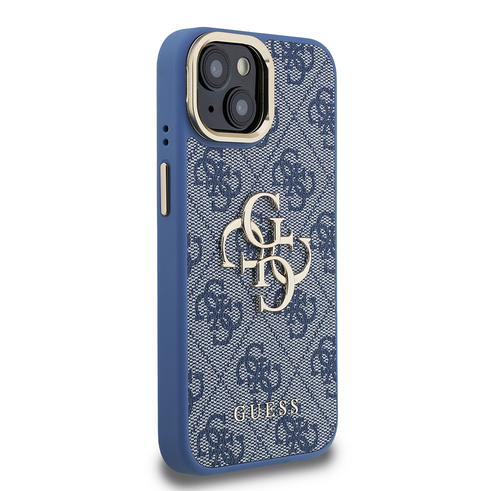 Apple iPhone 15 Case Guess Original Licensed PU Leather 4G Patterned Metal Big 4G and Text Logo Camera Stand Cover - 15