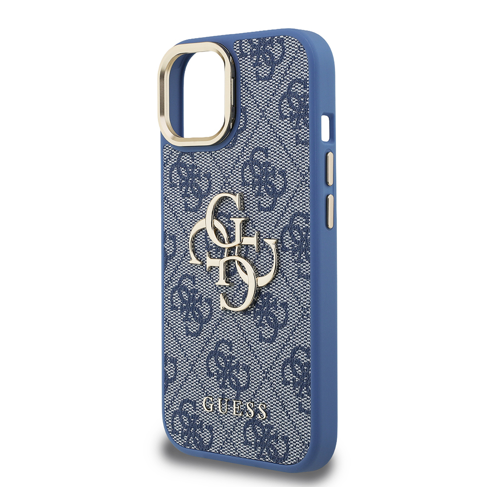 Apple iPhone 15 Case Guess Original Licensed PU Leather 4G Patterned Metal Big 4G and Text Logo Camera Stand Cover - 17