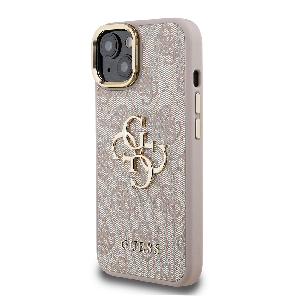 Apple iPhone 15 Case Guess Original Licensed PU Leather 4G Patterned Metal Big 4G and Text Logo Camera Stand Cover - 20