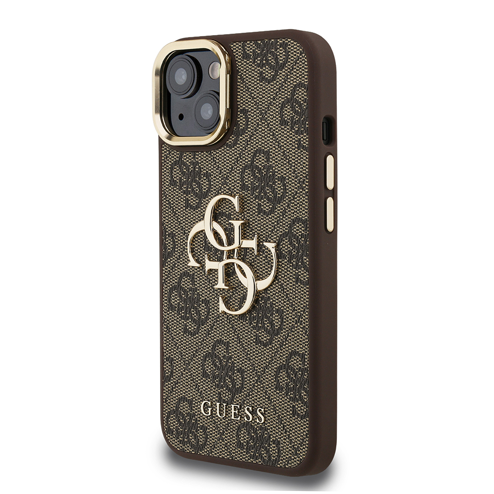 Apple iPhone 15 Case Guess Original Licensed PU Leather 4G Patterned Metal Big 4G and Text Logo Camera Stand Cover - 27