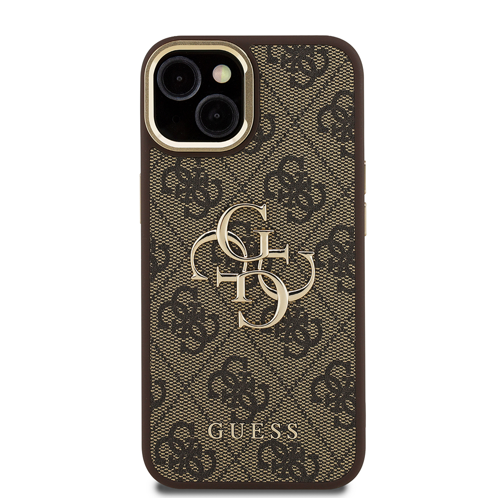 Apple iPhone 15 Case Guess Original Licensed PU Leather 4G Patterned Metal Big 4G and Text Logo Camera Stand Cover - 28