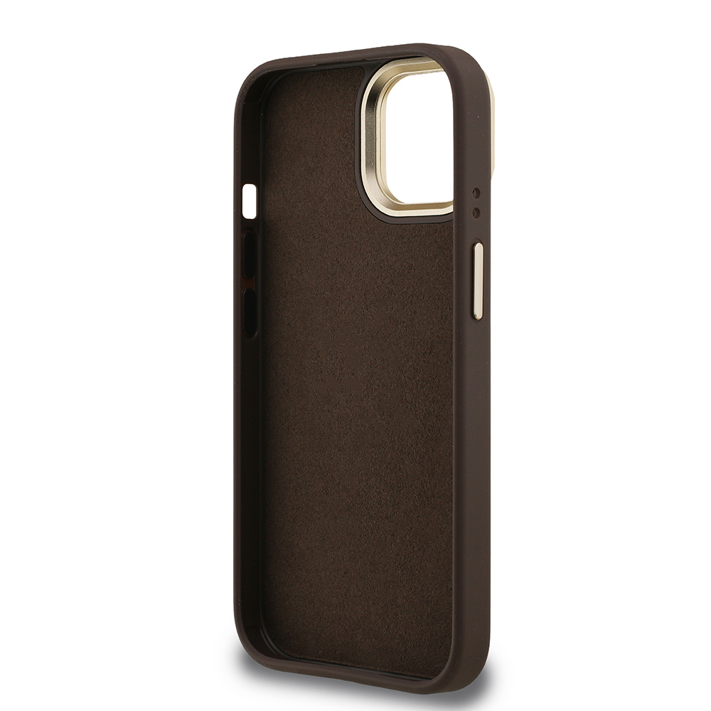 Apple iPhone 15 Case Guess Original Licensed PU Leather 4G Patterned Metal Big 4G and Text Logo Camera Stand Cover - 32