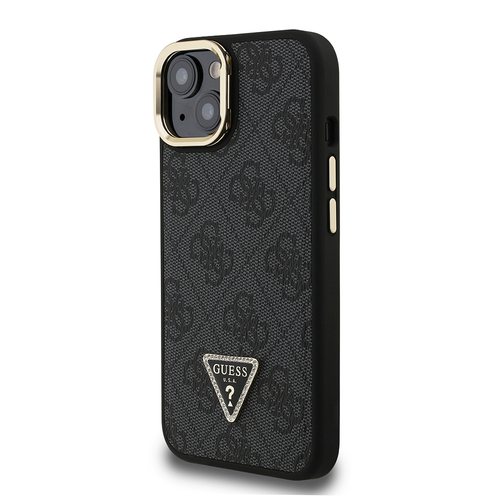 Apple iPhone 15 Case Guess Original Licensed PU Leather Stone Triangle Logo 4G Patterned Camera Stand Cover - 3