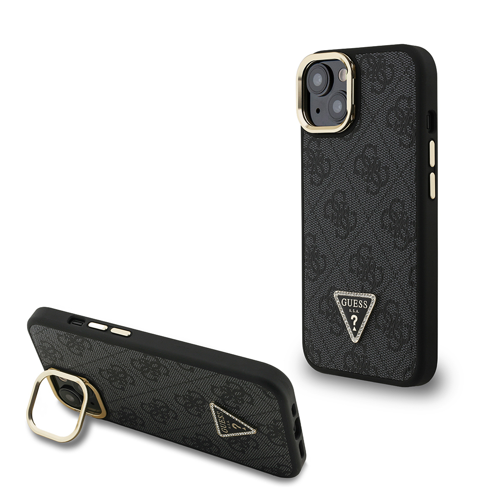 Apple iPhone 15 Case Guess Original Licensed PU Leather Stone Triangle Logo 4G Patterned Camera Stand Cover - 2