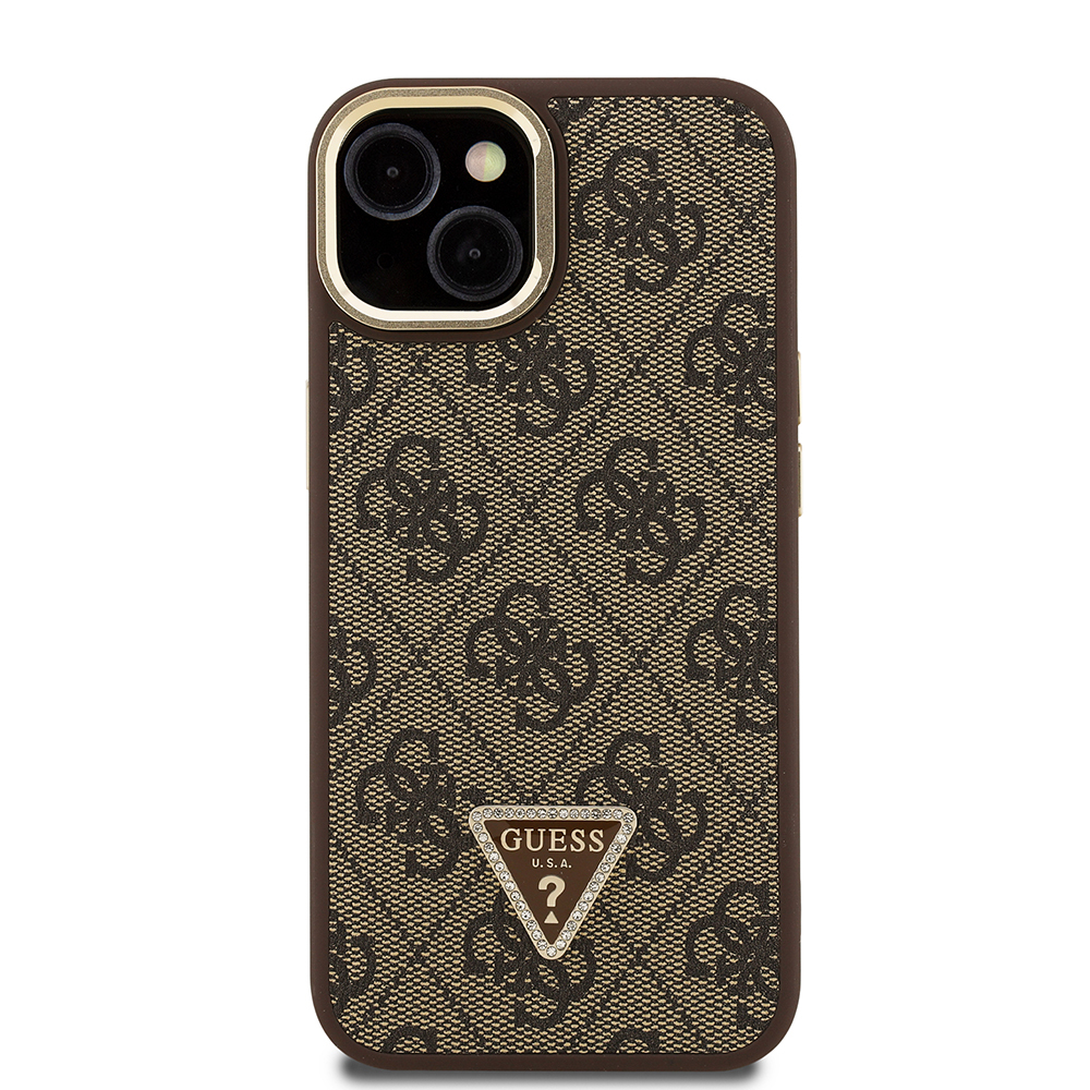 Apple iPhone 15 Case Guess Original Licensed PU Leather Stone Triangle Logo 4G Patterned Camera Stand Cover - 20