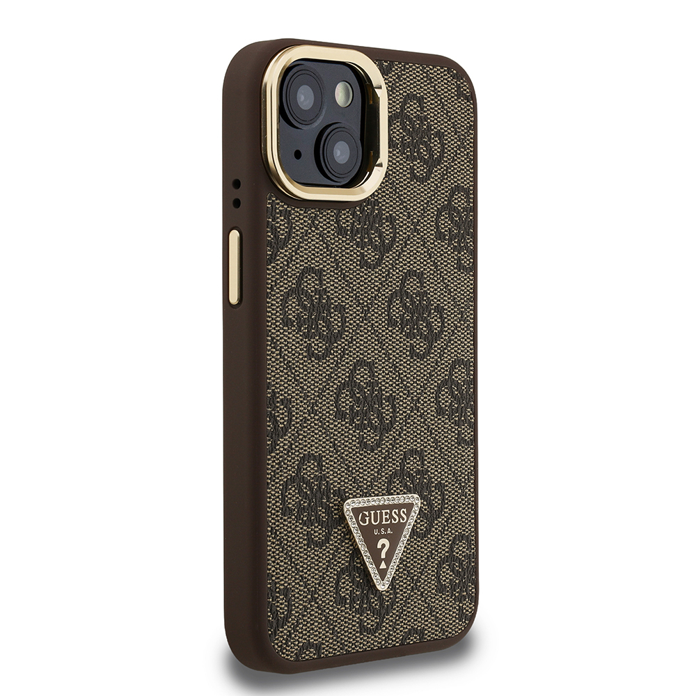Apple iPhone 15 Case Guess Original Licensed PU Leather Stone Triangle Logo 4G Patterned Camera Stand Cover - 21