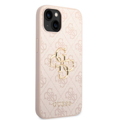 Apple iPhone 15 Case Guess Original Licensed PU Leather Text and 4G Metal Logo Patterned Cover Pink