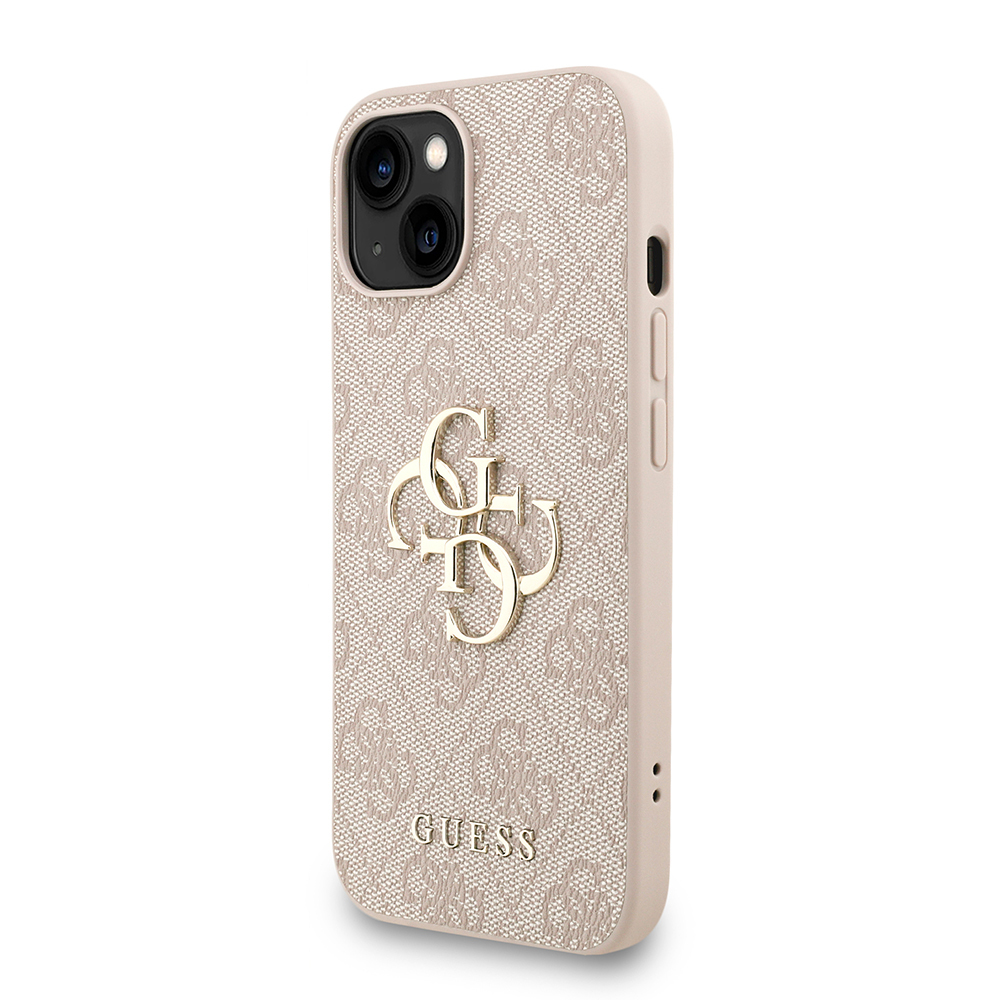 Apple iPhone 15 Case Guess Original Licensed PU Leather Wrist Strap Rope Metal Large 4G and Text Logo Cover - 13