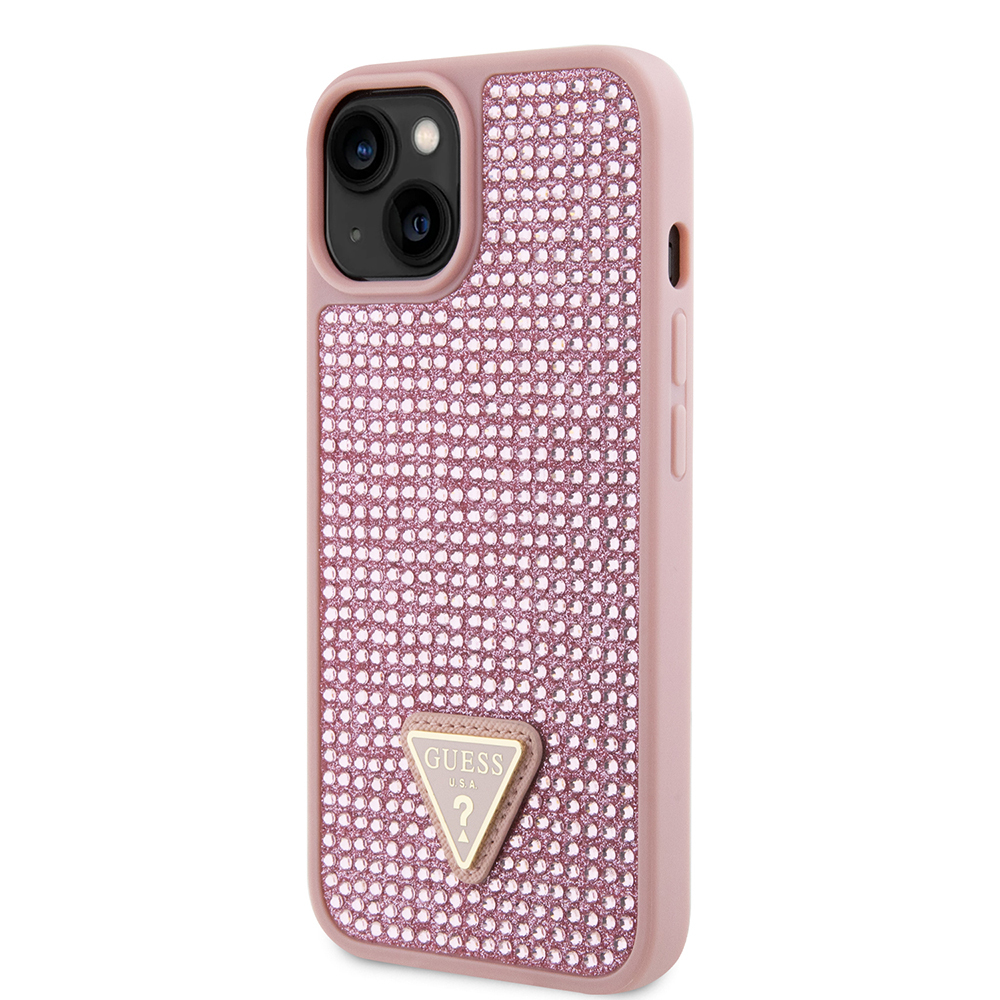 Apple iPhone 15 Case Guess Original Licensed Stone Back Surface Triangle Logo Cover - 6