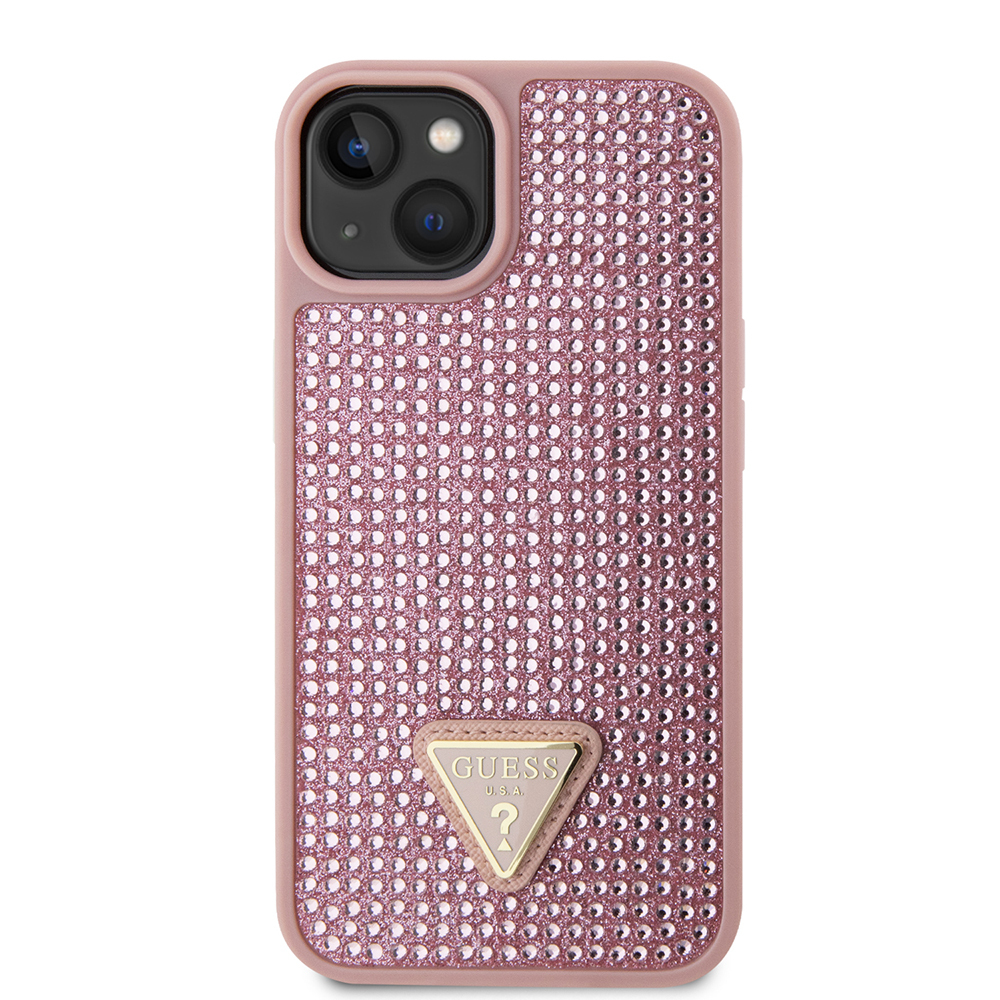 Apple iPhone 15 Case Guess Original Licensed Stone Back Surface Triangle Logo Cover - 7