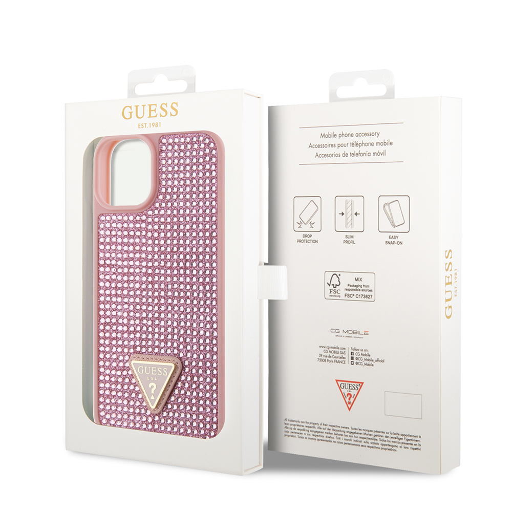 Apple iPhone 15 Case Guess Original Licensed Stone Back Surface Triangle Logo Cover - 12