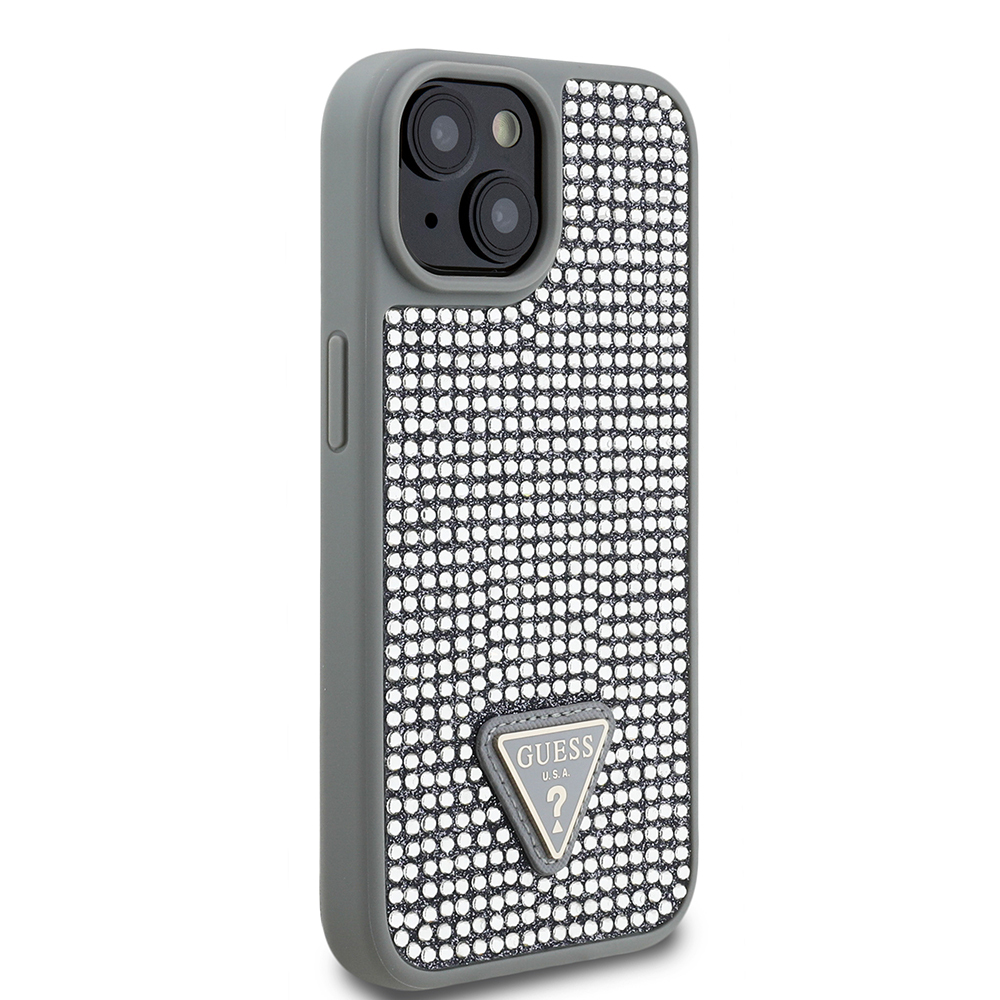 Apple iPhone 15 Case Guess Original Licensed Stone Back Surface Triangle Logo Cover - 15