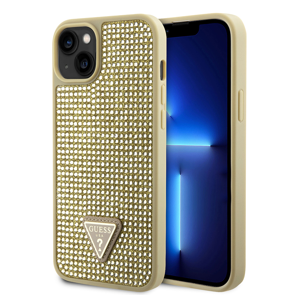Apple iPhone 15 Case Guess Original Licensed Stone Back Surface Triangle Logo Cover - 4