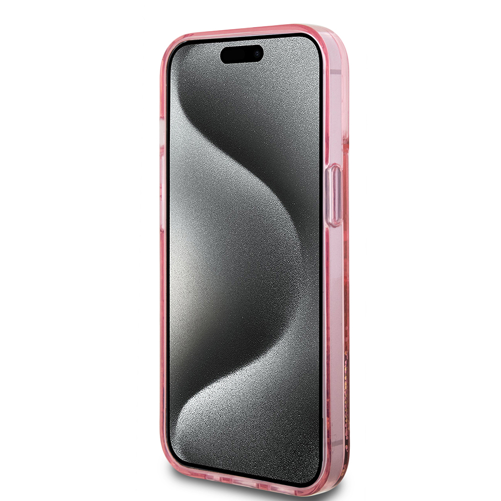 Apple iPhone 15 Case Guess Original Licensed Transparent Liquid Glitter Gold Striped Cover - 14