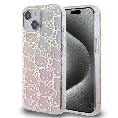 Apple iPhone 15 Case Hello Kitty Original Licensed Color Transition Electroplating Coating Kitty Head Patterned Cover Pink