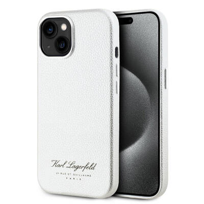 Apple iPhone 15 Case Karl Lagerfeld Original Licensed KL Written Hotel Cover Grey