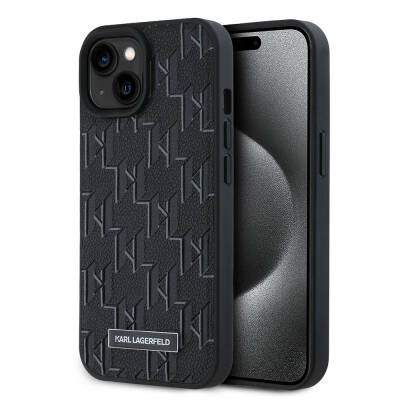 Apple iPhone 15 Case Karl Lagerfeld Original Licensed Magsafe Charging Featured KL Written Hot Stamp Cover Black