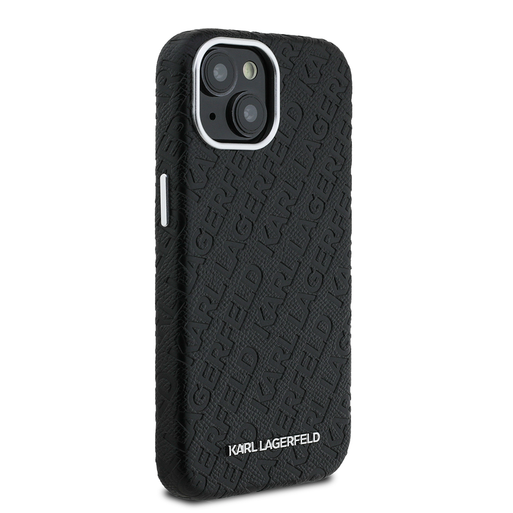 Apple iPhone 15 Case Karl Lagerfeld Original Licensed PU Leather Stamped Metal Letter Logo Cover - 5