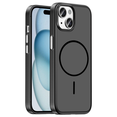 Apple iPhone 15 Case M-Safe Charging Enabled Zore Lora PC Cover Black