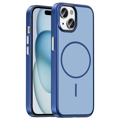 Apple iPhone 15 Case M-Safe Charging Enabled Zore Lora PC Cover Navy blue