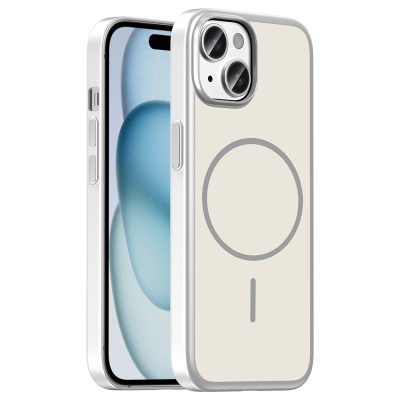 Apple iPhone 15 Case M-Safe Charging Enabled Zore Lora PC Cover Silver