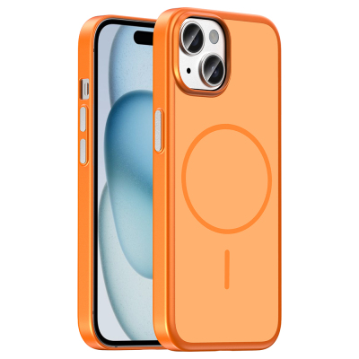 Apple iPhone 15 Case M-Safe Charging Enabled Zore Lora PC Cover Orange