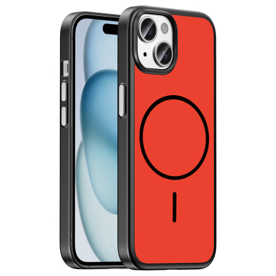 Apple iPhone 15 Case M-Safe Charging Enabled Zore Lora PC Cover Kırmızı-Gri