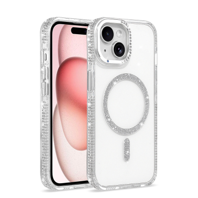 Apple iPhone 15 Case M-safe Charging Enabled Zore Tera Silicone Cover Şeffaf