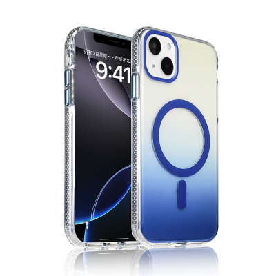 Apple iPhone 15 Case M-safe Charging Feature Transparent Color Transition Zore Toros Cover Blue